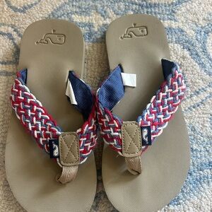 Vineyard Vines Red and Blue Woven Flip Flops boys size 4